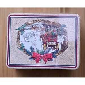 Vintage Wolfgang Candy Tin Home For The Holidays Sweet Santa Selection 8x6x2.5"